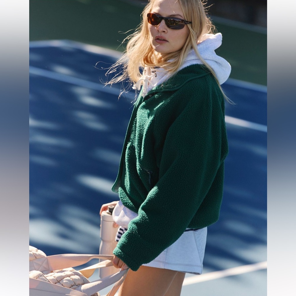Free people FP movement dark forest green evergreen hit the slopes Sherpa jacket - Picture 2 of 7